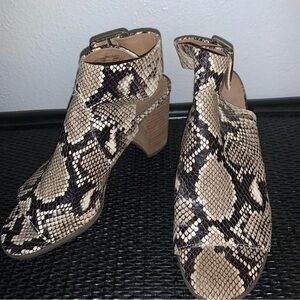 Vionic Brown and Black Heeled Boots with Snakeskin Print